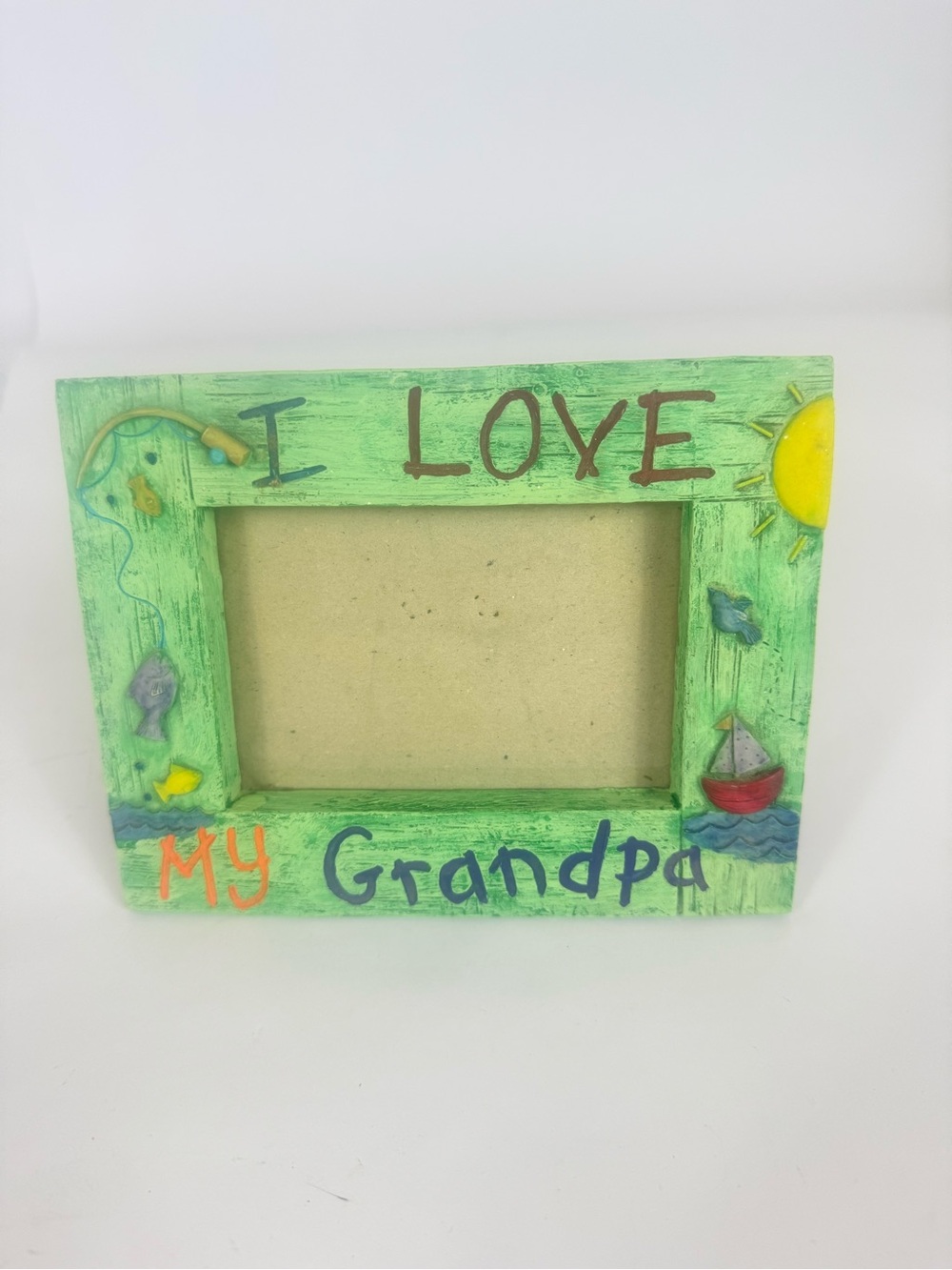 Russ Green 'I Love My Grandpa' Nautical Picture Frame VTG 1980 Fishing Theme